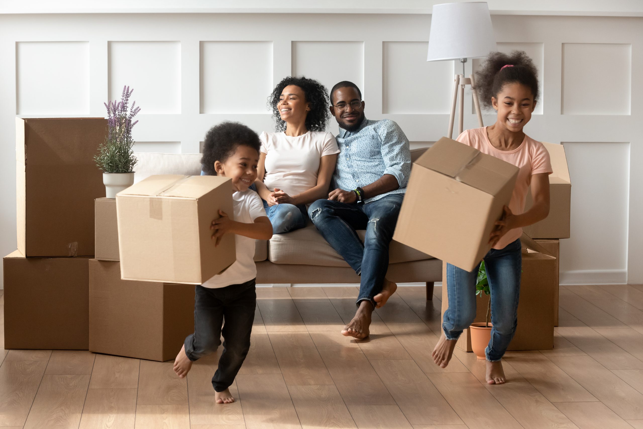 Family moving boxes